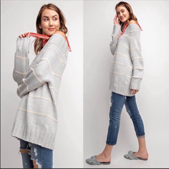 OFF SHOULDER STRIPED SWEATER - Picture 2 of 2